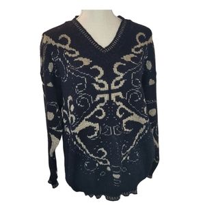 Ellen D Vintage Oversized Black Sweater with Gold Detail Size S/M
